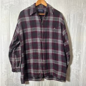 NEO Flannel Large Gray Burgundy Full Zip Cotton Northeast Outfitters Vintage
